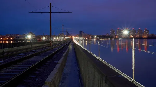 Velhos Trilhos Bonde Ponte Norte Voronezh Uma Noite Outono — Fotografia de Stock
