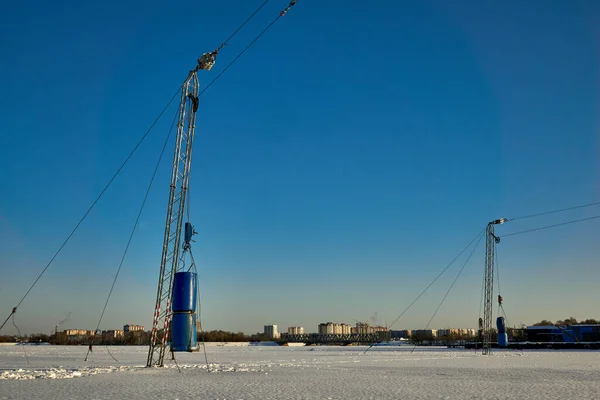 Pier Structures Ice Voronezh Reservoir New Year Holidays — стокове фото