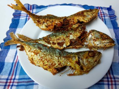 Moolgarda Seheli 'den kızarmış balık, ya da Valamugil Seheli, ya da mavi benekli aslan yelesi, ya da mavi kuyruklu aslan yelesi. Endonezya 'da belanak balığı denir..