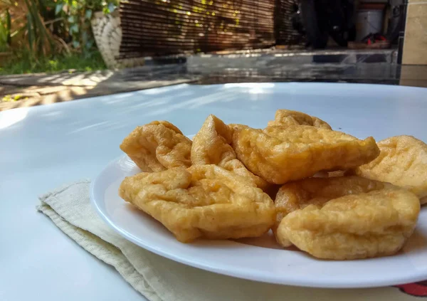 Platte Vierkante Versie Van Tahu Pong Holle Tofu Meestal Gebruikt — Stockfoto