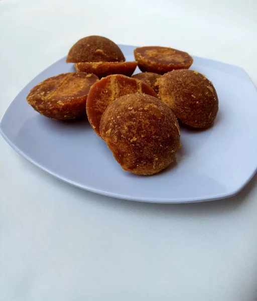 Gula Jawa Açúcar Javanês Açúcar Tinto Açúcar Palma Forma Meia — Fotografia de Stock