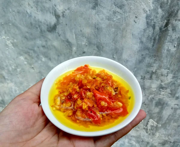 Sambal Matang Sauce Chili Traditionnelle Indonésienne Grossièrement Broyée Cuite Huile — Photo