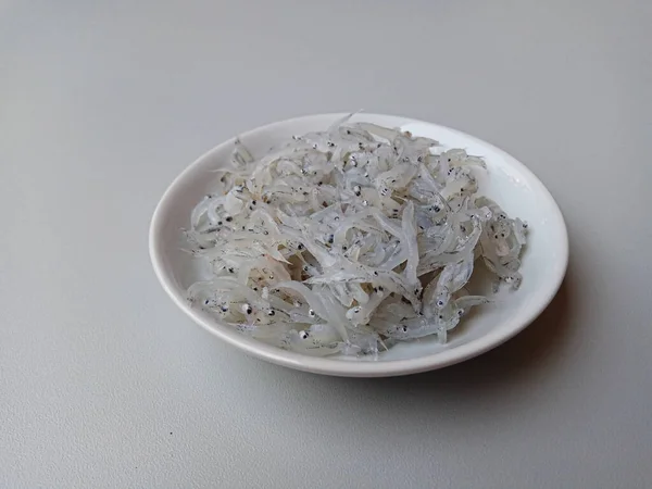 Whitebait Bebê Anchova Peixe Teri Nasi Indonésia Uma Pequena Placa — Fotografia de Stock