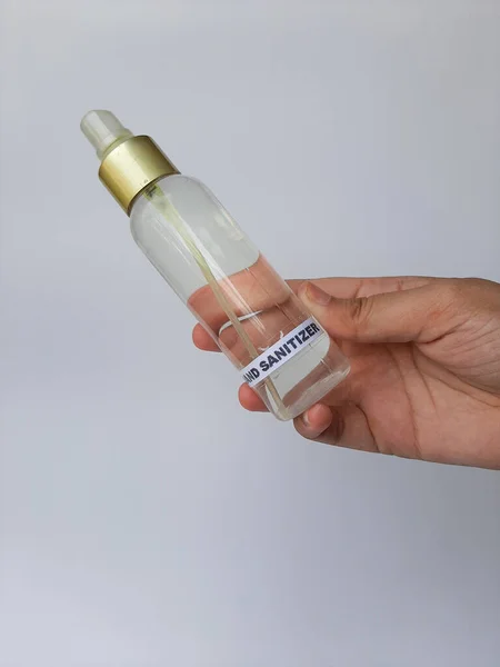 Desinfetante Para Mãos Num Frasco Spray Transparente Isolado Fundo Branco — Fotografia de Stock