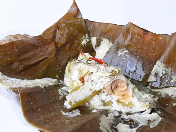 Botok Telur Asin Indonéské Jídlo Vyrobeno Strouhaného Kokosového Masa Nasoleného — Stock fotografie