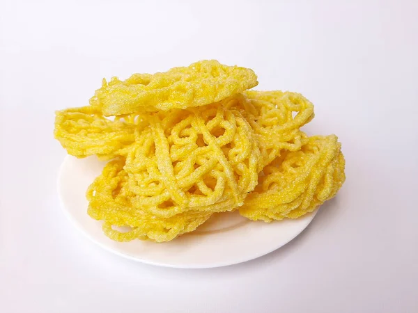 Kerupuk Mie Kuning Czy Yellow Noodles Crackers Indonezji Wykonane Mąki — Zdjęcie stockowe