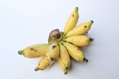 Bir tarak Lady Finger Bananas veya Sugar Bananas veya Fig Bananas veya Date Bananas veya Moses Acuminata. Beyaz arkaplanda izole