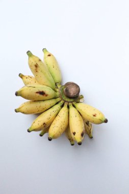 Bir tarak Lady Finger Bananas veya Sugar Bananas veya Fig Bananas veya Date Bananas veya Moses Acuminata. Beyaz arkaplanda izole