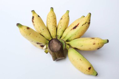 Bir tarak Lady Finger Bananas veya Sugar Bananas veya Fig Bananas veya Date Bananas veya Moses Acuminata. Beyaz arkaplanda izole