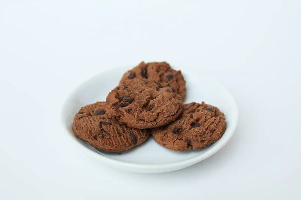 Biscuits Aux Pépites Chocolat Plaque Blanche Intérieure Isolé Sur Fond — Photo