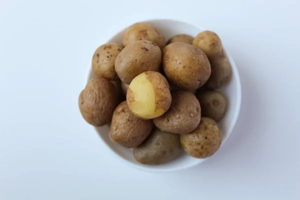 Patate Bambini Solanum Tuberosum Dopo Cottura All Interno Ciotola Bianca — Foto Stock