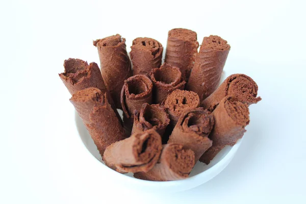 Kue Semprong Egg Roll Traditional Snack Indonesia Chocolate Flavor Rolled — Stock Photo, Image