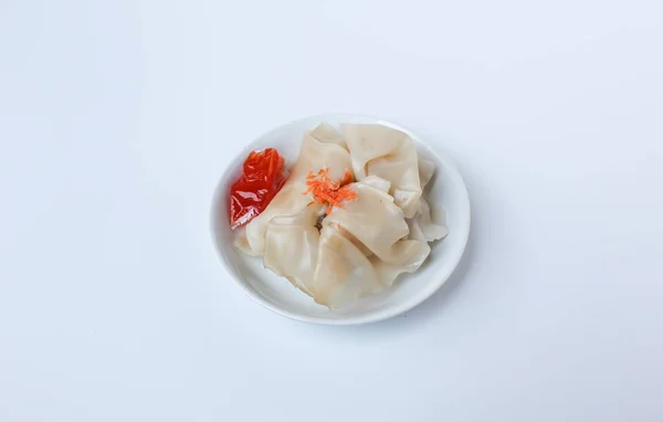 Affordable Version Dumplings Small Packet Sauce Isolated White Background — Stock Photo, Image