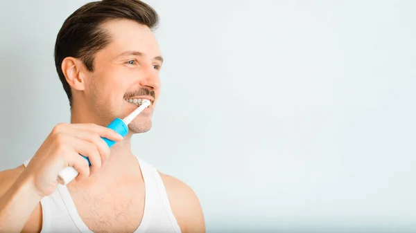 Brush Teeth Oral Hygiene Whitening Banner Copy Space Text Side — Stock Photo, Image