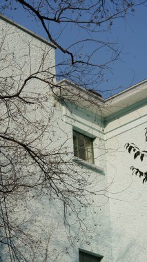 Eski ve güzel binalar, sonbaharda Çin 'in Şangay' ında sıcak güneş ışığı ve gölgeleriyle görülür.