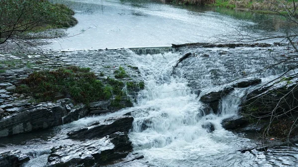 Vista Del Río Con Agua Que Corre Sobre Tierra Hierba — Foto de Stock