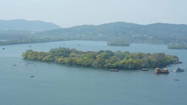 Belas Paisagens Lago Cidade Hangzhou China Primavera Com Lago Tranquilo — Fotografia de Stock