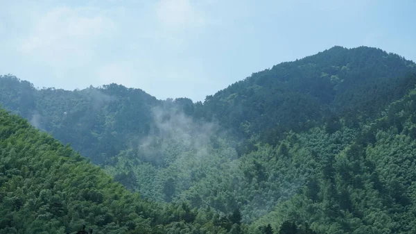 Belas Paisagens Montanhas Com Floresta Verde Pequena Aldeia Como Pano — Fotografia de Stock