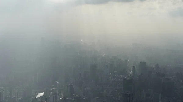 Beautiful City Overlook View Top One Skyscraper Cloudy Sky — Stock Photo, Image