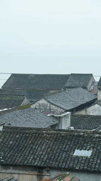 Bela Paisagem Rural Chinesa Vista Para Aldeia Com Antigos Edifícios — Fotografia de Stock