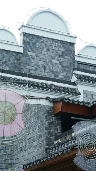 Old Chinese Architectures Made Bricks Decorated Brick Sculpture — Stock Photo, Image