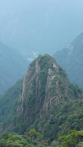 Красиві Гірські Краєвиди Зеленим Лісом Вивергнутою Скелею Фон Сільській Місцевості — стокове фото