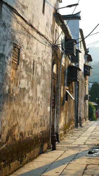 以古典建筑和新鲜绿树为背景的美丽的中国传统乡村景观 — 图库照片