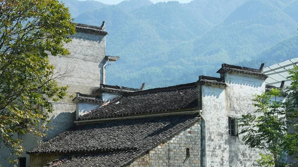 Krásné Tradiční Čínské Vesnice Pohled Klasickou Architekturou Čerstvé Zelené Stromy — Stock fotografie