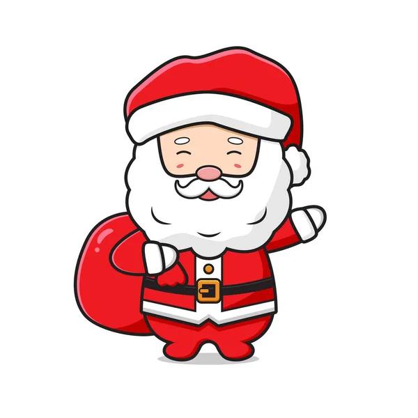 Mignon Santa Claus Portant Sac Cadeaux Joyeux Noël Dessin Animé — Image vectorielle