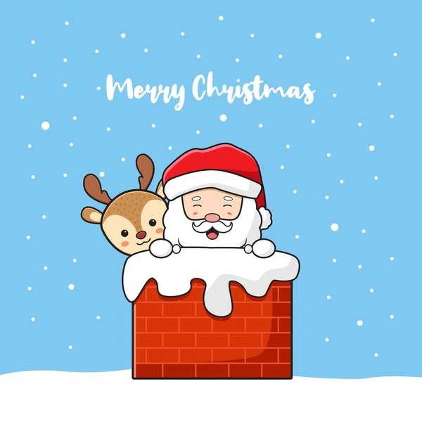 Joyeux Noël Santa Claus Cerf Salutations Joyeux Heureux Nouvel Dessin — Image vectorielle