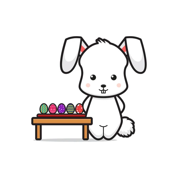 Niedliche Kaninchen Verkaufen Bunte Eier Cartoon Vektor Symbol Illustration — Stockvektor