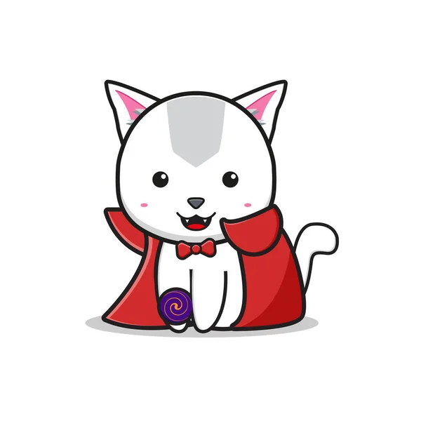Cute Cat Celebration Halloween Doodle Cartoon Clip Art Icon Illustration — Stock Vector