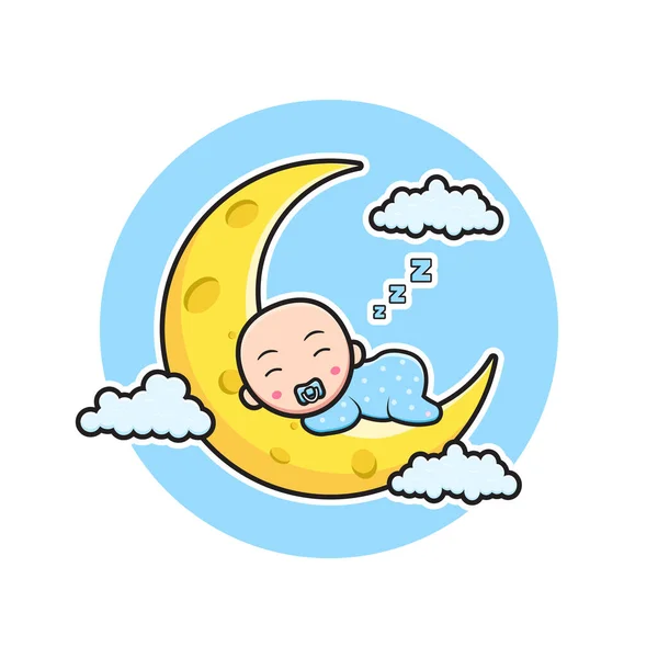 Carino Bambino Dormire Sulla Luna Cartone Animato Icona Illustrazione Design — Vettoriale Stock