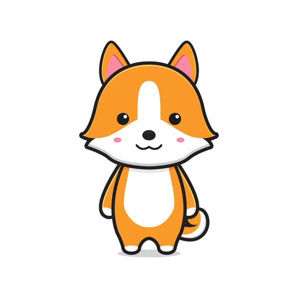 Lindo Perro Corgi Mascota Personaje Dibujos Animados Icono Ilustración Vectorial — Archivo Imágenes Vectoriales