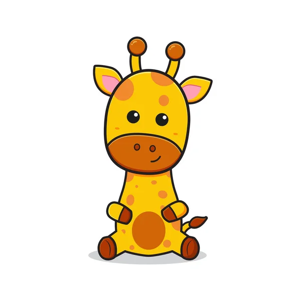 Girafa Bonito Está Sentado Mascote Personagem Desenho Animado Ícone Ilustração —  Vetores de Stock
