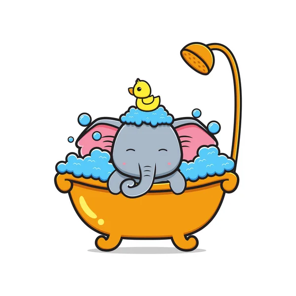Carino Elefante Prendere Bagno Mascotte Icona Del Cartone Animato Illustrazione — Vettoriale Stock
