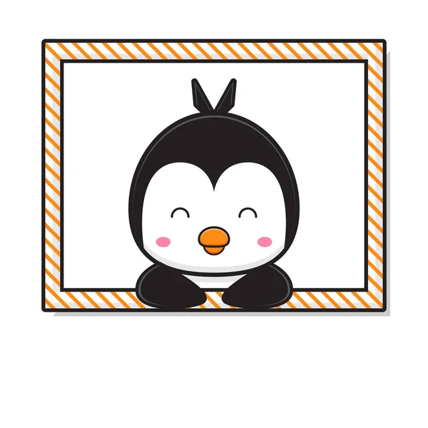 Lindo Pingüino Está Acostado Ventana Garabato Mascota Icono Dibujos Animados — Vector de stock