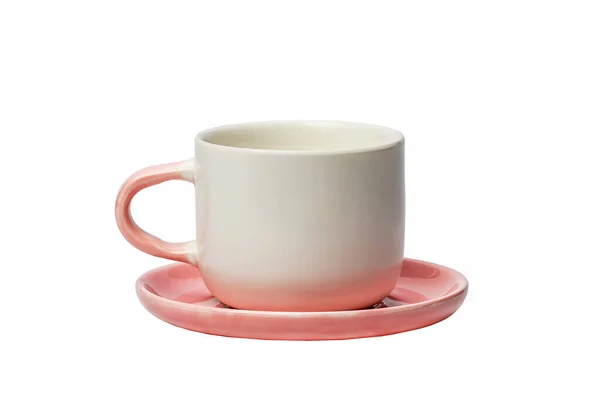 Coppia di tè di colore bianco-rosa su uno sfondo bianco isolato. Utensili da cucina. — Foto Stock