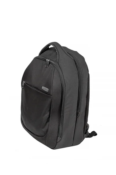 Schwarzer Rucksack für einen Computer auf weißem Hintergrund. Geschäftszubehör. — Stockfoto