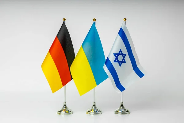 Flagi Państwowe Niemiec Ukrainy Izraela Lekkim Tle — Zdjęcie stockowe