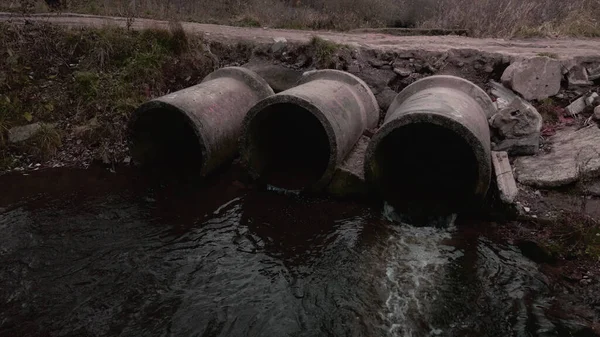 Concrete Waste Pipes Streams Water Flow Concrete Pipes Polluted Body — Stock Photo, Image