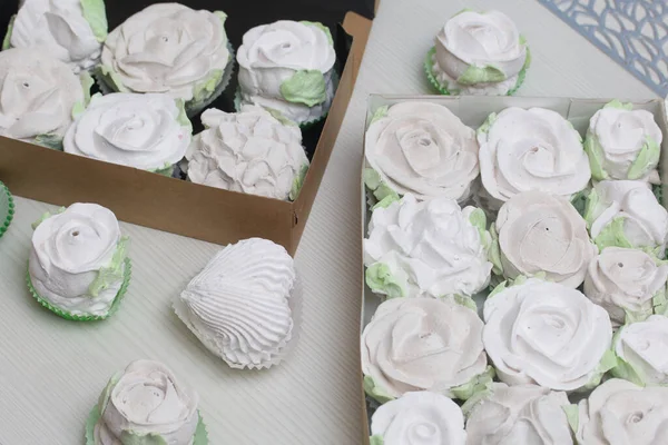 Marshmallow Fatti Casa Scatole Artigianali Regalo Zephyr Sotto Forma Rose — Foto Stock