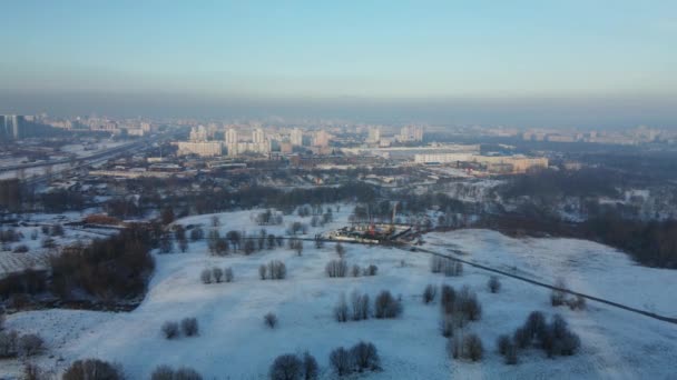 Vol Dessus Des Banlieues Paysage Urbain Hivernal Photographie Aérienne — Video