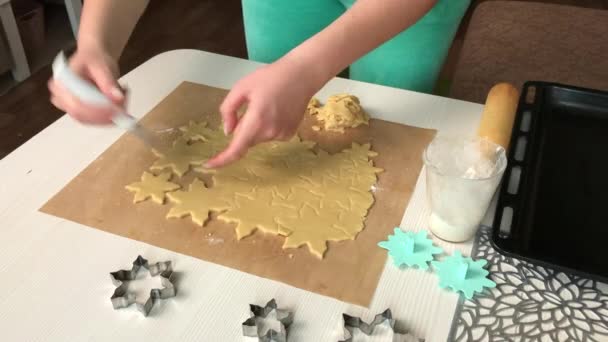 Bir Kadın Bisküvi Hamurundan Bisküvi Yapar Marshmallow Kar Tanesi Sandviçi — Stok video