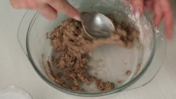 Donna Mescolando Pasta Pan Zenzero Con Cucchiaio Cottura Pan Zenzero — Video Stock