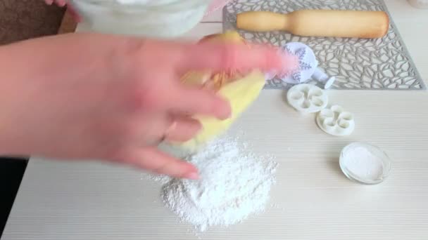 Woman Stirring Powdered Sugar Addition Honey Gelatin Makes Pastry Mastic — Stock Video