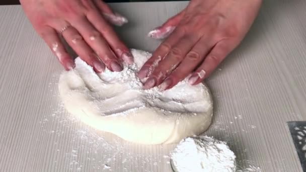 Woman Kneads Powdered Sugar Honey Gelatin Her Hands Makes Pastry — 图库视频影像