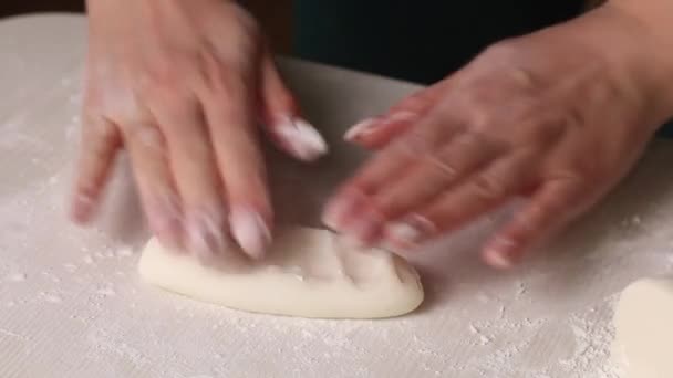 Woman Makes Confectionery Mastic Powdered Sugar Roll Out Rolling Pin — 图库视频影像
