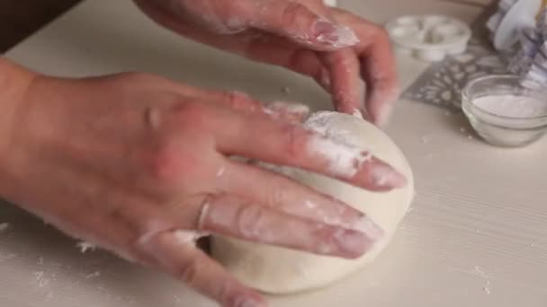 Woman Makes Confectionery Mastic Powdered Sugar Kneads His Hands Close — Stockvideo