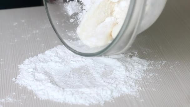 Woman Makes Confectionery Mastic Powdered Sugar Shifts Container Table Mixing — 图库视频影像